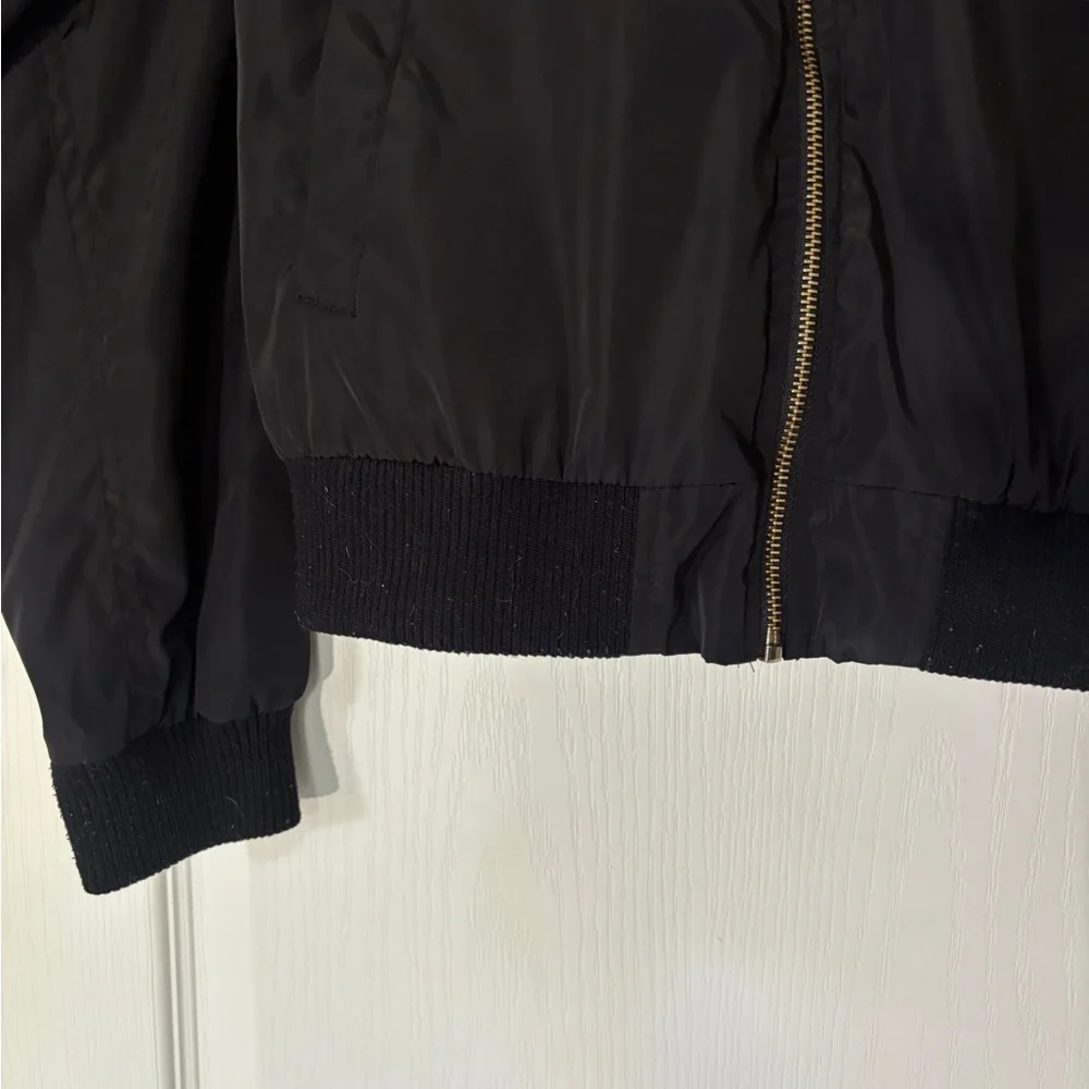 Love Tree Black Bomber Jacket Women’s Medium Orange Lining MA-1 Style Zip Front - Picture 4 of 6